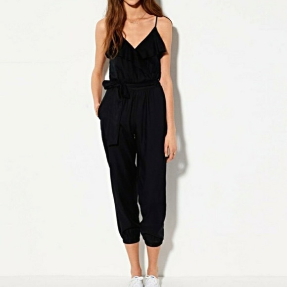 American Eagle Black Ruffle Jogger Jumpsuit - Picture 1 of 16